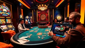 Experience thrilling gameplay at https://32win.football/ with a luxurious poker scene depicting excitement and strategy.