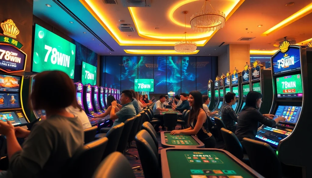 Exciting gaming scene at เจ้ามือรับแทง 78WIN online casino with players engaged in thrilling games.