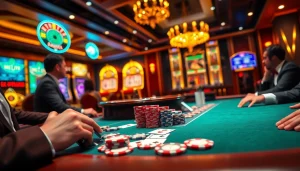 Engage in a thrilling casino experience with the poker table scene from https://topclub.space/ featuring vibrant chips and cards.