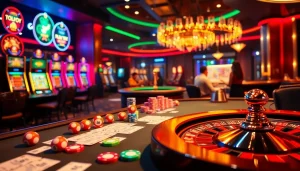 Engage with exciting toto togel gameplay among vibrant casino visuals, featuring lottery elements.