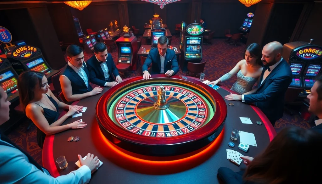 Gambers enjoying a thrilling game at the Go8 roulette table in a luxurious casino setting.