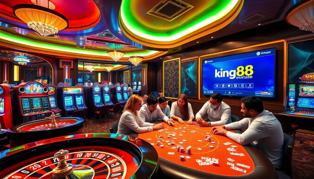 Experience immersive gaming at king88.estate with players enjoying poker at a luxurious casino table.
