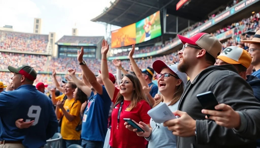 Engaged fans participating in sports betting Texas events in a vibrant stadium atmosphere.