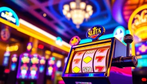 Permainan slot deposit 5000 ditampilkan dalam suasana kasino yang cerah dan menarik.
