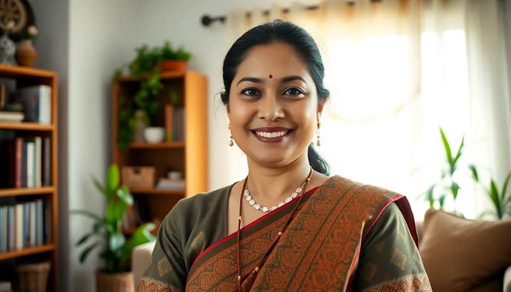 An indian maid from mizoram showcasing her traditional attire in a cozy home setting.