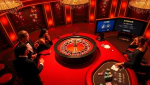 Experience thrilling casino gaming with 소액결제 options, featuring enthusiastic players at a roulette wheel.