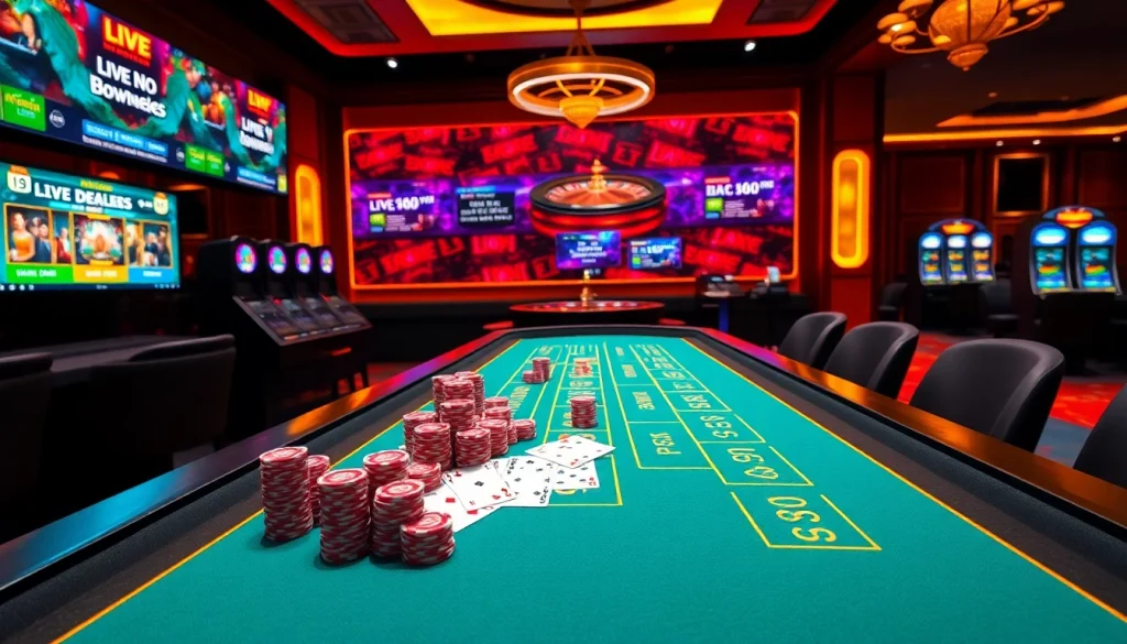 Visual representation of nhà cái Jun88's online casino with a baccarat table and vibrant gaming atmosphere.