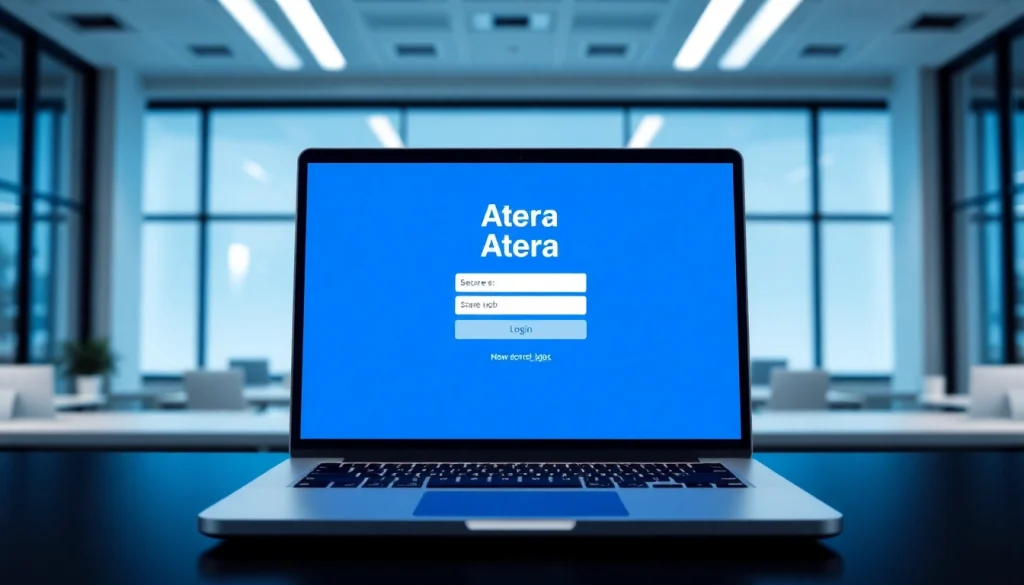Access the secure Atera login page on a laptop in a modern office environment.