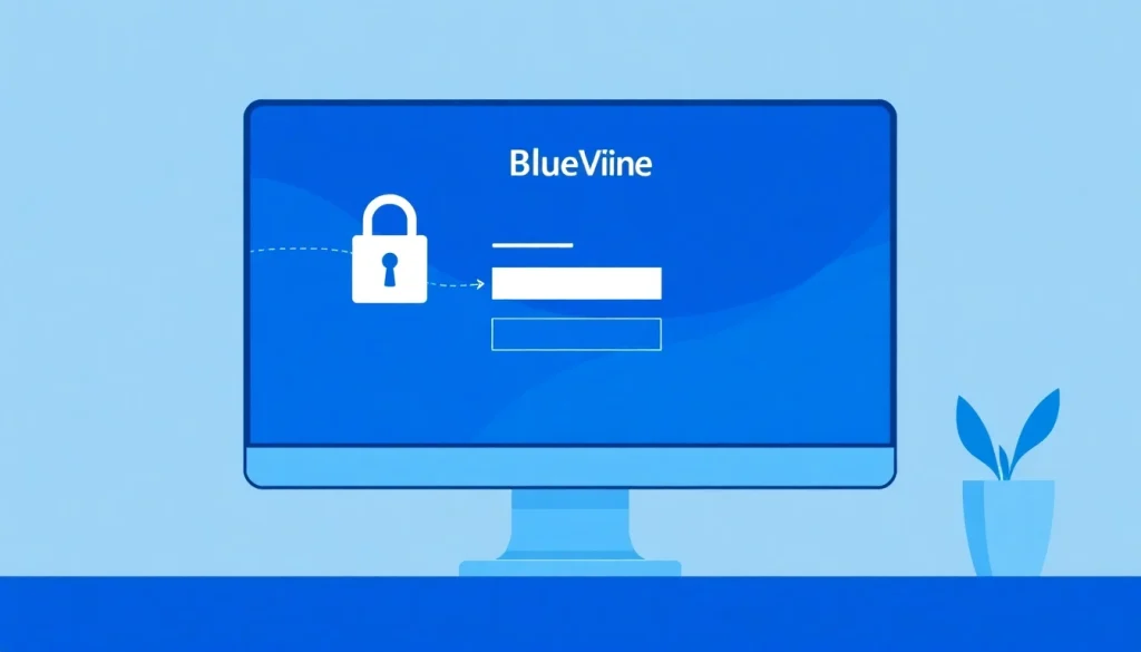 Visualize a secure BlueVine login interface, featuring a computer screen with an HTTPS lock symbol.