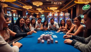 Players enjoying high-stakes poker at Bugatti8 casino, showcasing luxury and excitement.