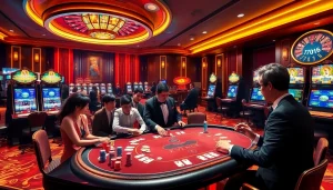 Experience the thrill of betting at go88com.dev, showcasing poker players and roulette action in a vibrant casino.