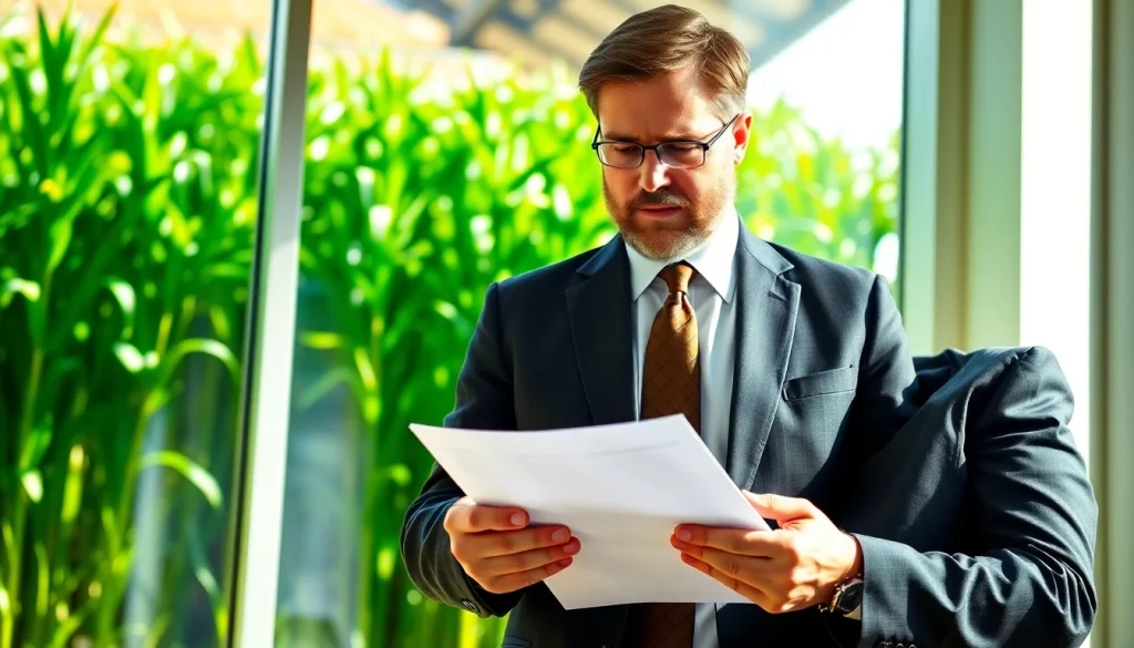 Illustration of a lawyer engaged in agriculture law discussion, highlighting important legal aspects.