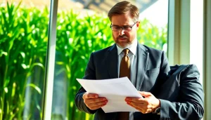 Illustration of a lawyer engaged in agriculture law discussion, highlighting important legal aspects.