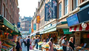 Local market scene in Coventry, showcasing vibrant stalls and community engagement, emphasizing coventryhub.co.uk's news coverage.