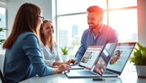 Showcasing web design fort myers in a collaborative office space with designers and clients engaged.