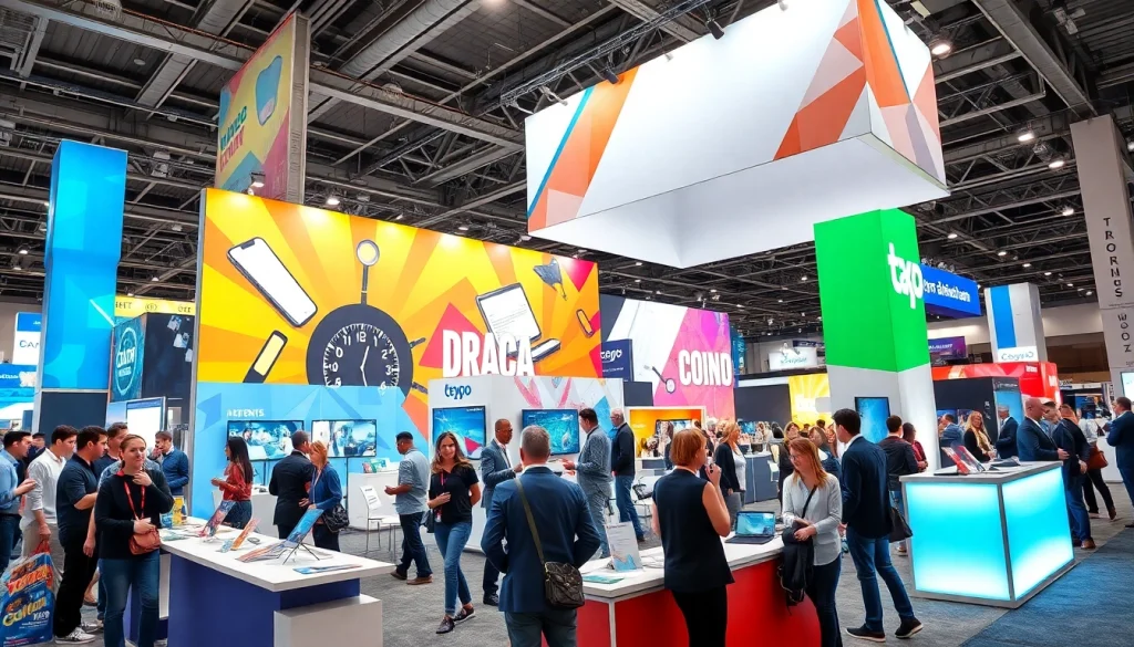 Interactive trade show booth with engaging display elements attracting visitors.