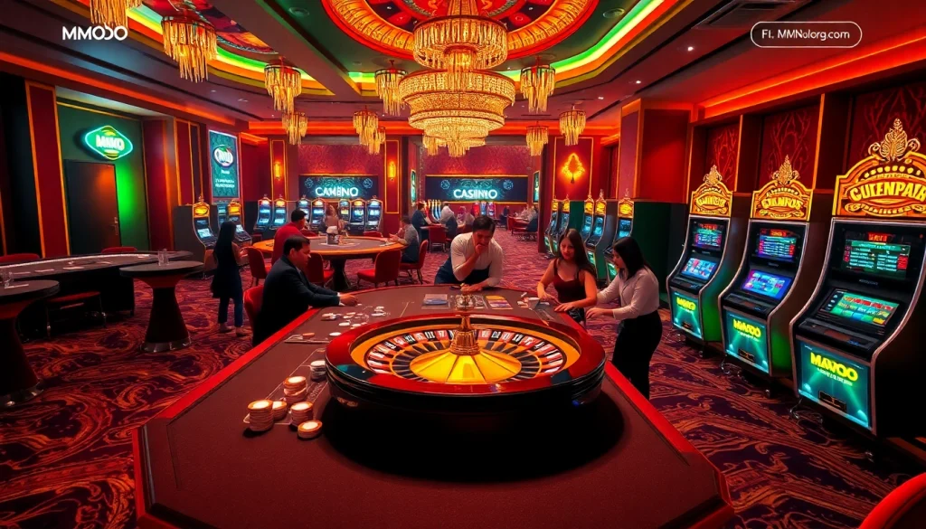 Exciting scene at Trang chủ MMOO showcasing vibrant casino games and players enjoying gambling.
