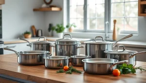 Shop high-quality cookware NZ in a beautifully arranged kitchen setting.