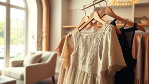 Showcase of Rivelle clothing emphasizing elegance and quality in a boutique.