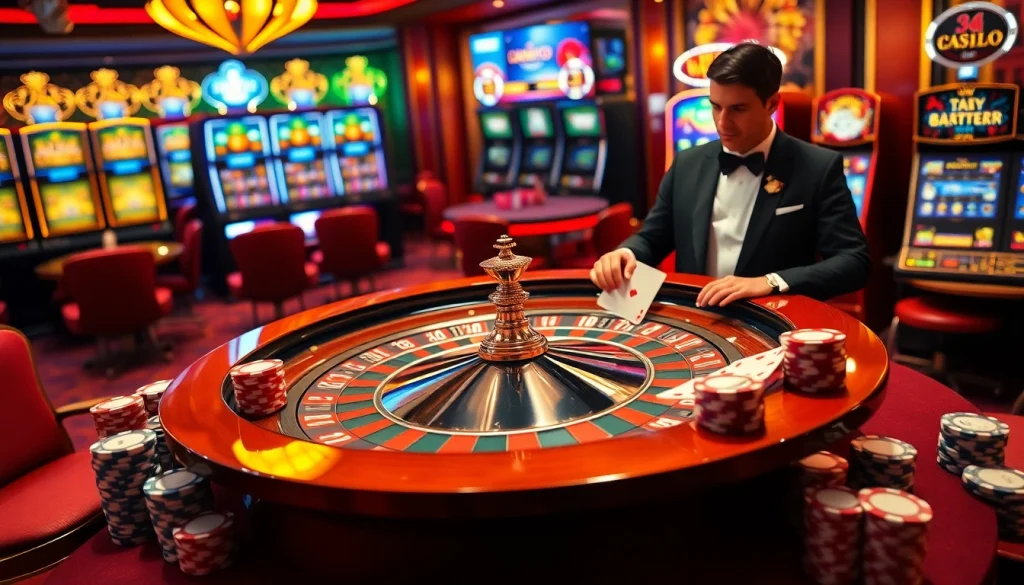 Experience excitement at the top 10 nhà cái uy tín with luxurious tables and vibrant casino elements.