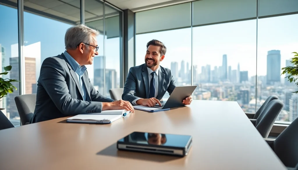 Business coach Los Angeles engaging with a client in a vibrant office environment