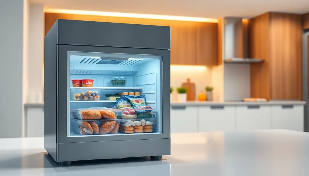 Showcasing a mini freezer in a modern kitchen with organized frozen items and inviting atmosphere.