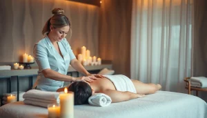 마사지 테라피스트가 아로마와 함께 전문적으로 마사지하는 모습.