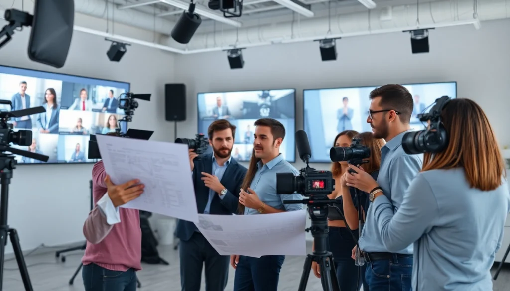 Engaged team at a Video Production Company Phoenix creating a corporate project in a modern studio.