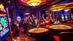 Luck8 slot machine attracting players in a lively casino scene with dynamic gaming action.