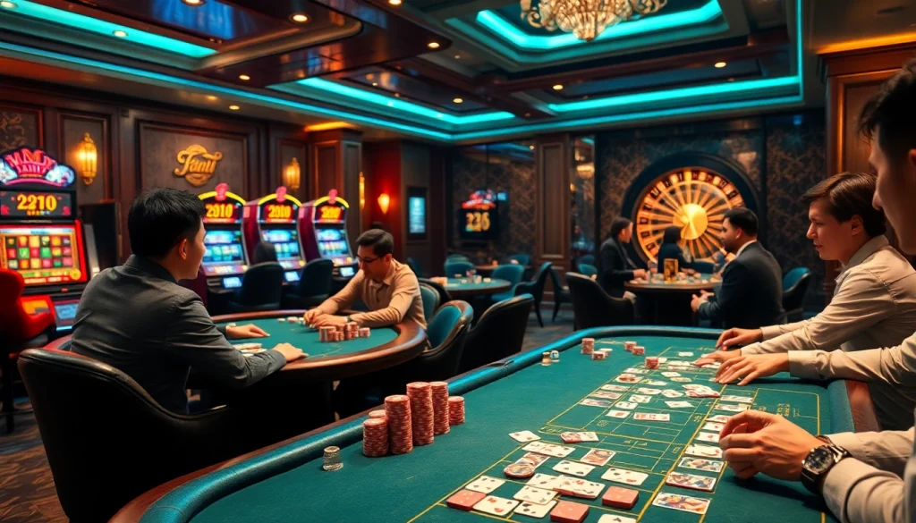 Engage in exhilarating poker action at Nhà cái NEW88's luxurious casino table, surrounded by lively gaming excitement.