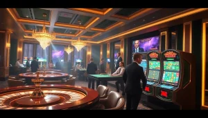 Experience the thrill of S8 gaming with luxurious casino tables and vibrant slot machines.