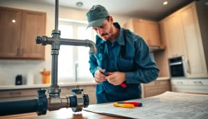 Fixing plumbing issues with expertise at https://speedyservicestoday.com.au in a bright kitchen setting.
