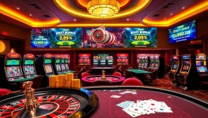 Experience thrilling gambling action at https://topclub.site/ with a vibrant casino scene featuring roulette and poker.