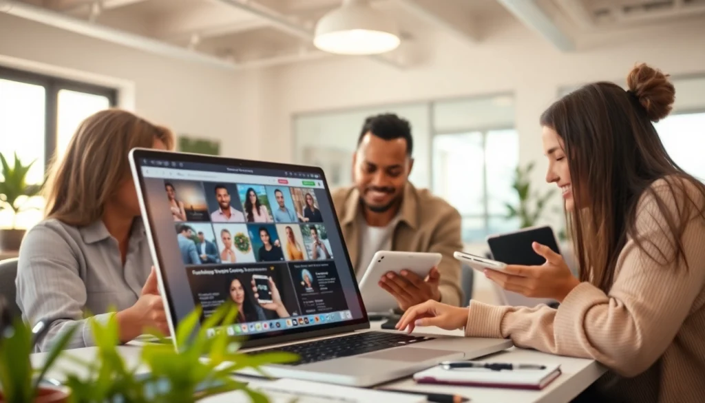 Illustration depicting diverse creators engaging in content monetization for creators in an energetic environment.