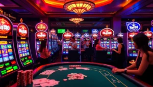 Experience thrilling gameplay at muji138 with colorful slot machines and excited players.