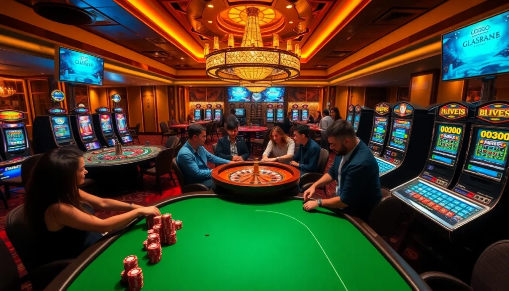 Gamblers enjoying a winning moment at the S8 casino table with vibrant poker chips.