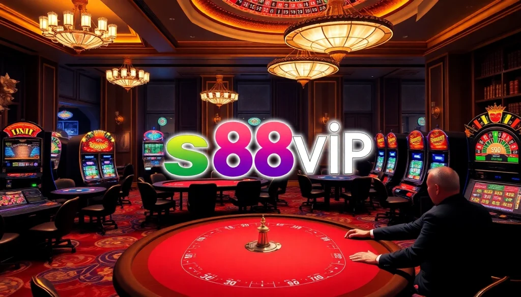 Players engaging at an s88vip casino table under warm lighting, experiencing high-stakes excitement and luxury.