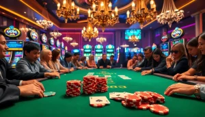 High-stakes poker table with NK88 chips and vibrant casino ambiance.