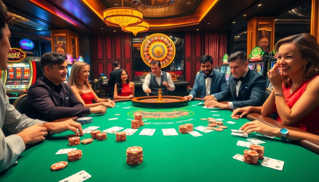 Experience high stakes at vuabai9 casino with excited players and vibrant gaming action.