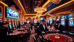 Players enjoying a thrilling game experience at GG88 casino, featuring roulette, slots, and poker action.