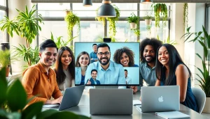 Hire remote salespeople working together in a vibrant office environment.