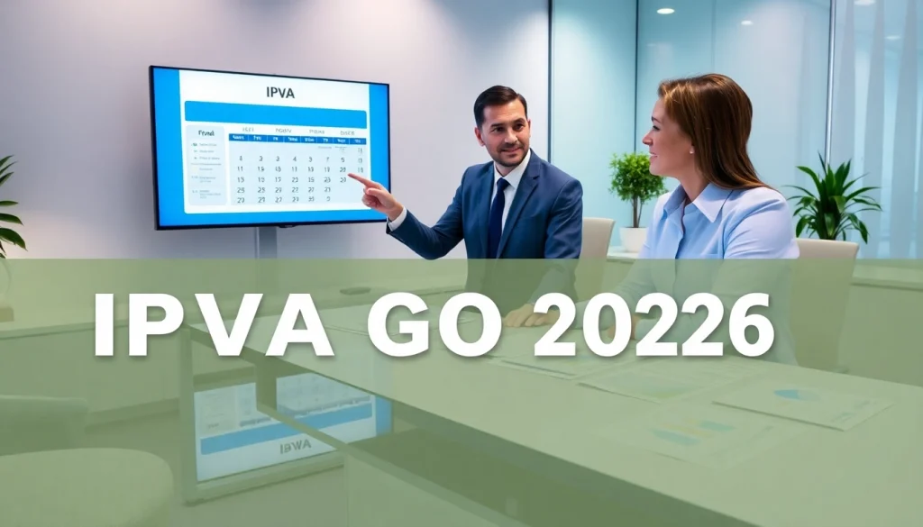 Consultation on IPVA GO 2026 tax calendar in a professional office setting.