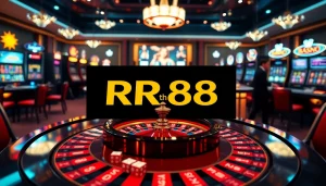 RR88 online betting interface with casino tables and poker chips in an exciting atmosphere.
