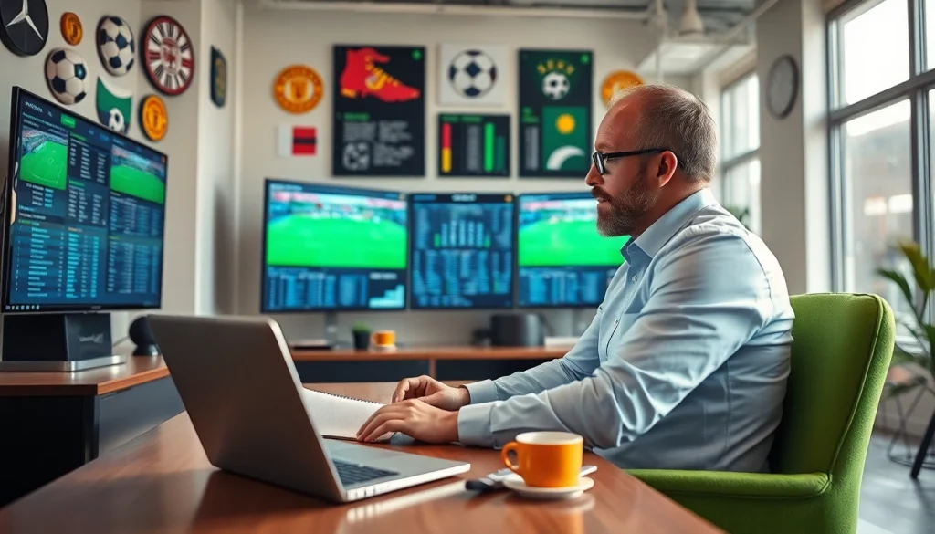 Analyze บ้านผลบอลพรุ่งนี้ statistics with a professional soccer analyst in a bright, modern office setting.