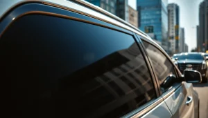 Enhance privacy and style with auto window tint near me on a sleek vehicle in a bright urban setting.