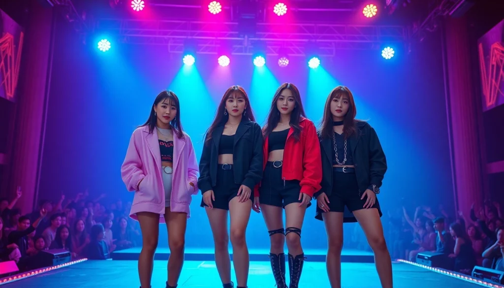 BLACKPINK news featuring the group performing energetically on stage with vivid colors and bright lights.