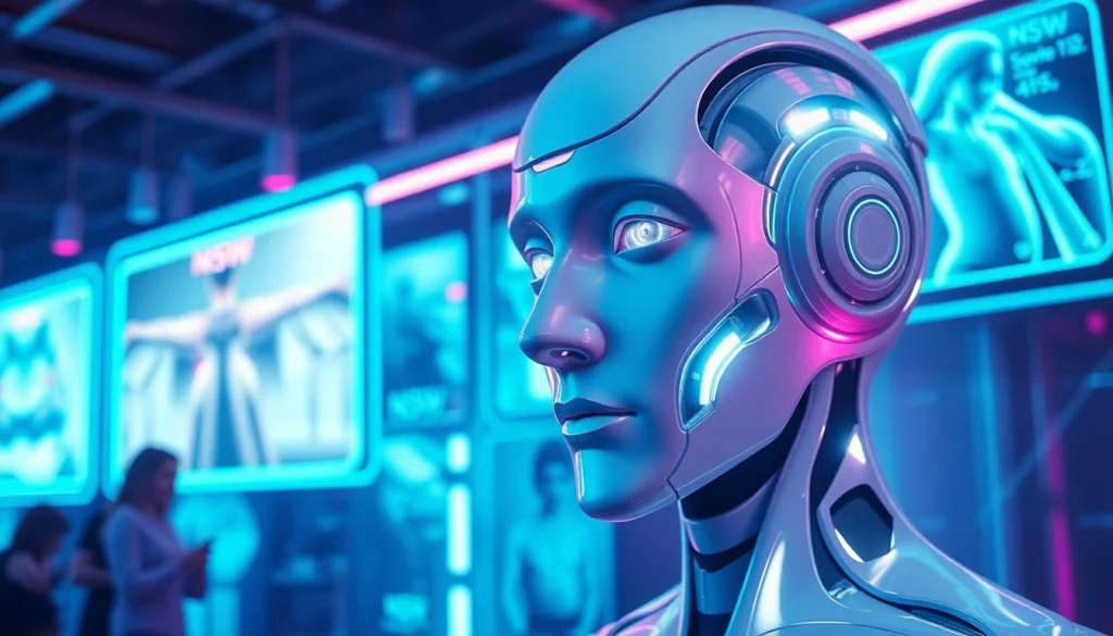 Engaging interaction with a NSFW AI character in a futuristic digital environment.