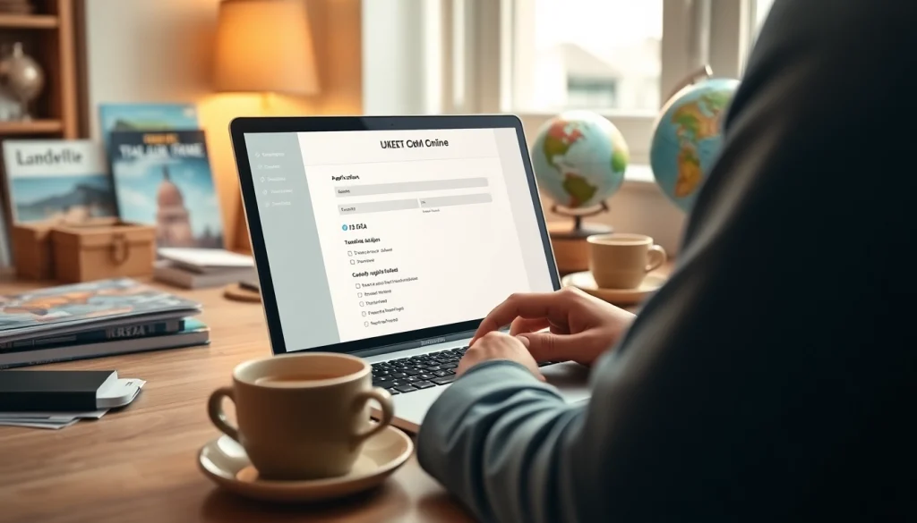 Applicant engaged in the uk eta online application process in a modern workspace.