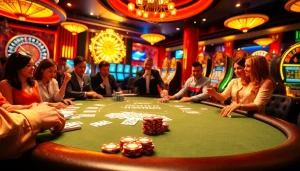 Energetic scene showcasing excitement at nhà cái luck8 poker table with cards and chips.