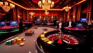Experience excitement at a 388bet online casino table featuring poker chips and a spinning roulette wheel.